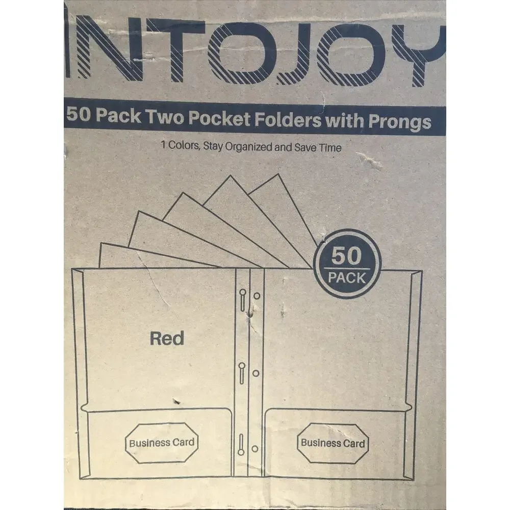 Two Pocket Folders, 50 Pack Two Pocket Folders with 3 Prongs Red